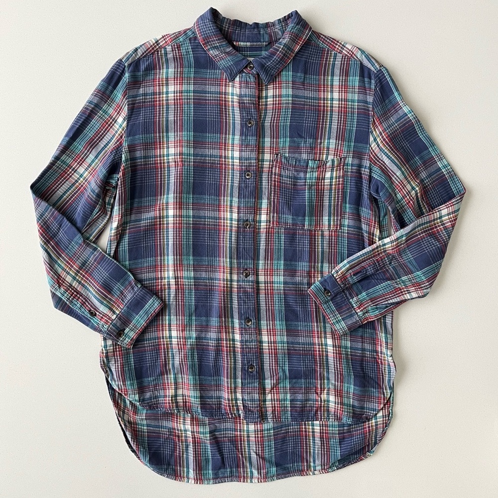 Treasure & Bond Boyfriend Button Up Shirt S Blue Plaid